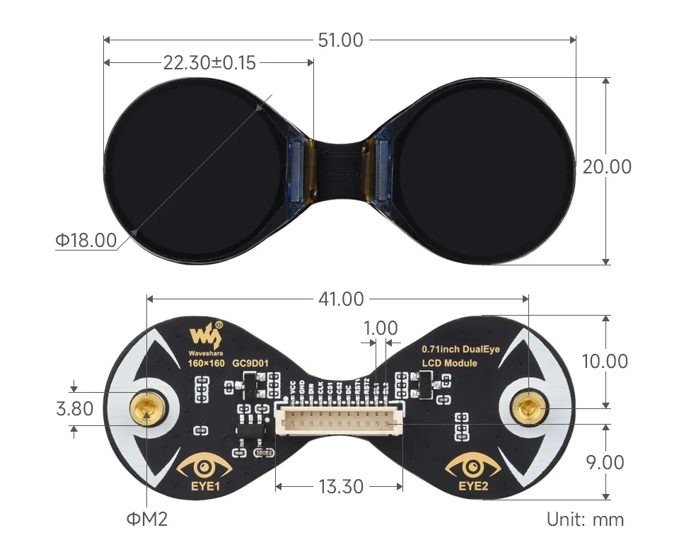 0.71inch DualEye LCD Module 产品尺寸
