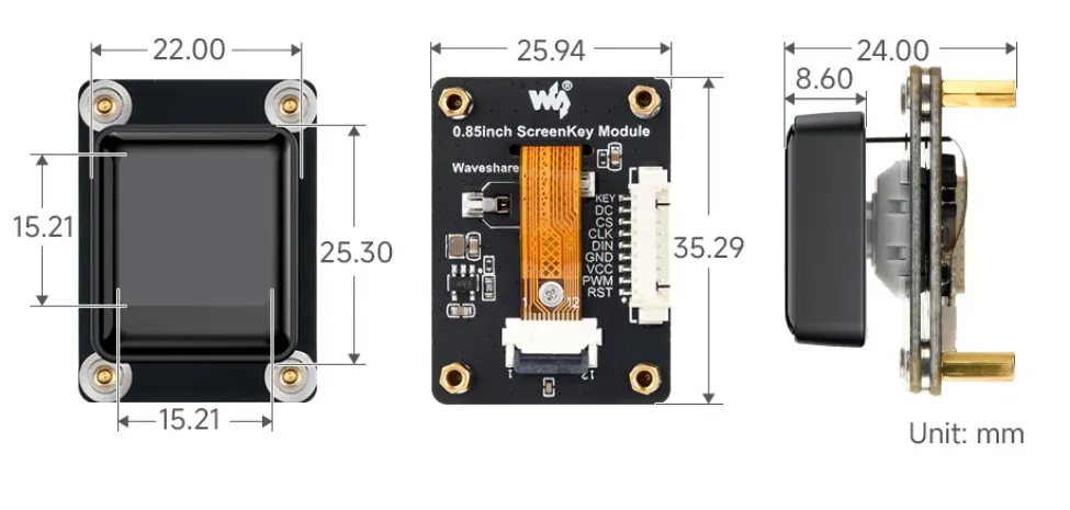  0.85inch ScreenKey Module 产品尺寸