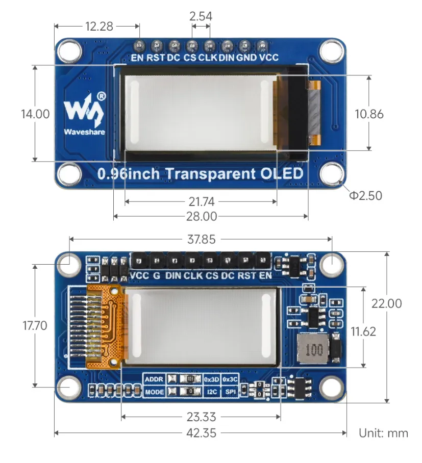 0.96inch Transparent OLED 产品尺寸