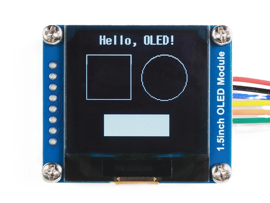 OLED 屏幕显示标题、空心矩形、空心圆和实心矩形