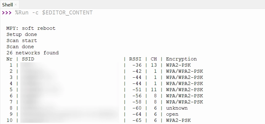 示例 1: 扫描 WiFi 运行结果