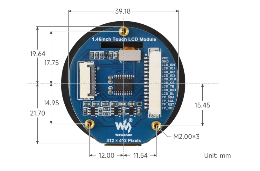 1.46inch Touch LCD Module 产品尺寸 2