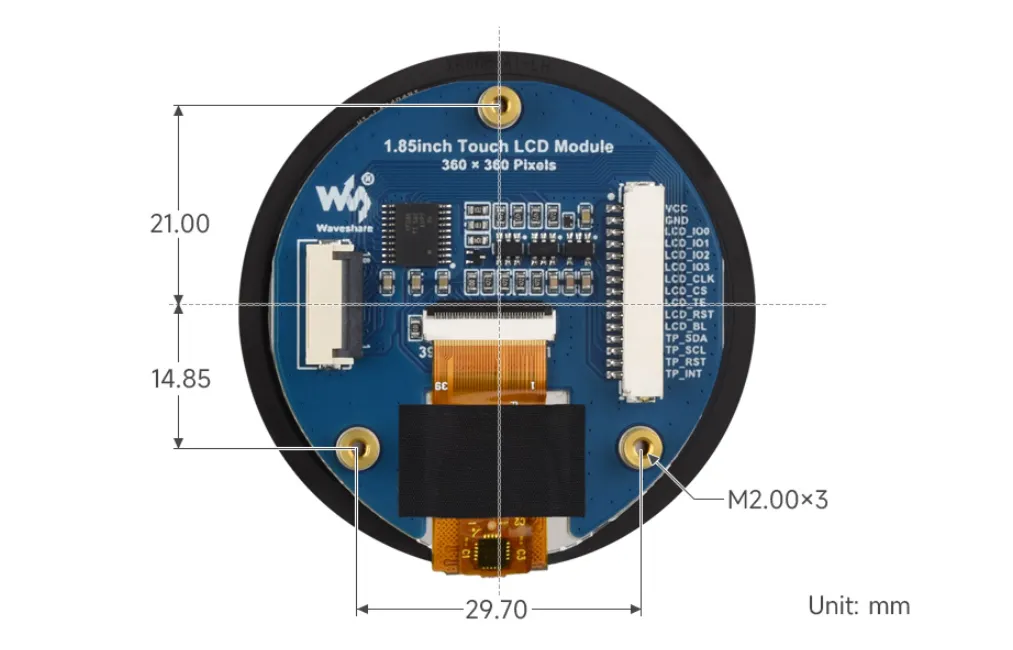 1.85inch Touch LCD Module 产品尺寸 2
