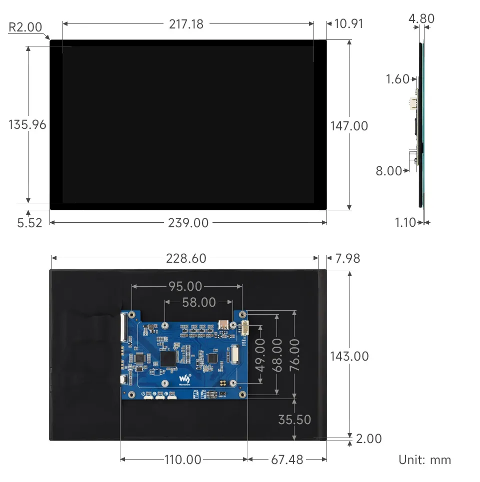 10.1inch DSI LCD (E) 外观尺寸