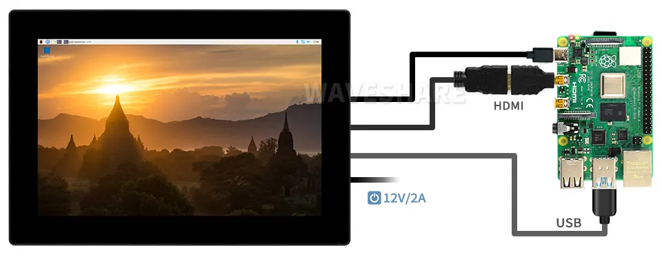 10.1inch HDMI LCD (G) (带外壳) 与树莓派连接图