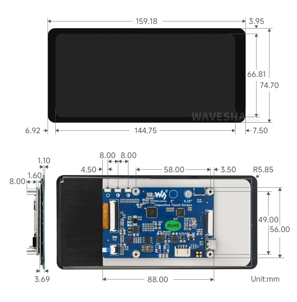6.25inch DSI LCD (B) 外观尺寸
