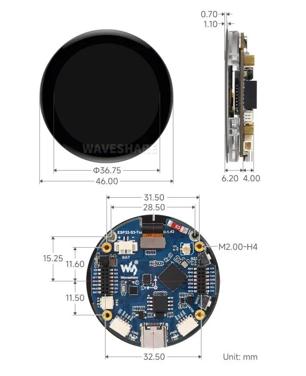 ESP32-S3-Touch-AMOLED-1.43 产品尺寸