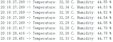 Arduino SHTC3 temperature and humidity test serial log