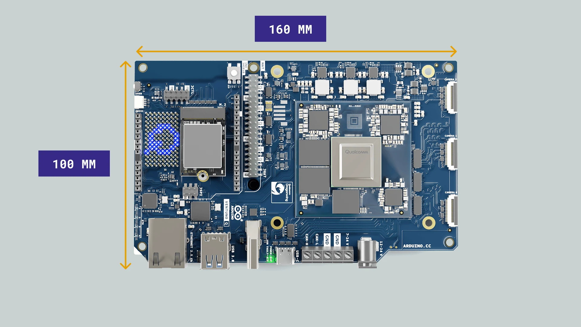 Arduino VENTUNO Q 外形尺寸示意，来源：Arduino 官方手册