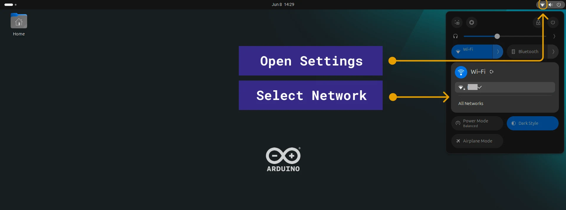 VENTUNO Q Ubuntu Wi-Fi 设置，来源：Arduino 官方手册