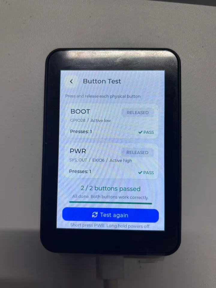 ESP32-C5-Touch-LCD-3.5 BOOT 和 PWR 按键测试界面