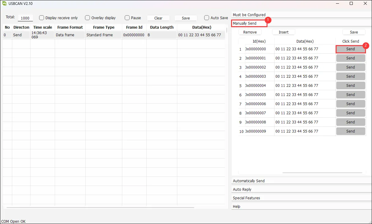CAN 发送例程运行结果