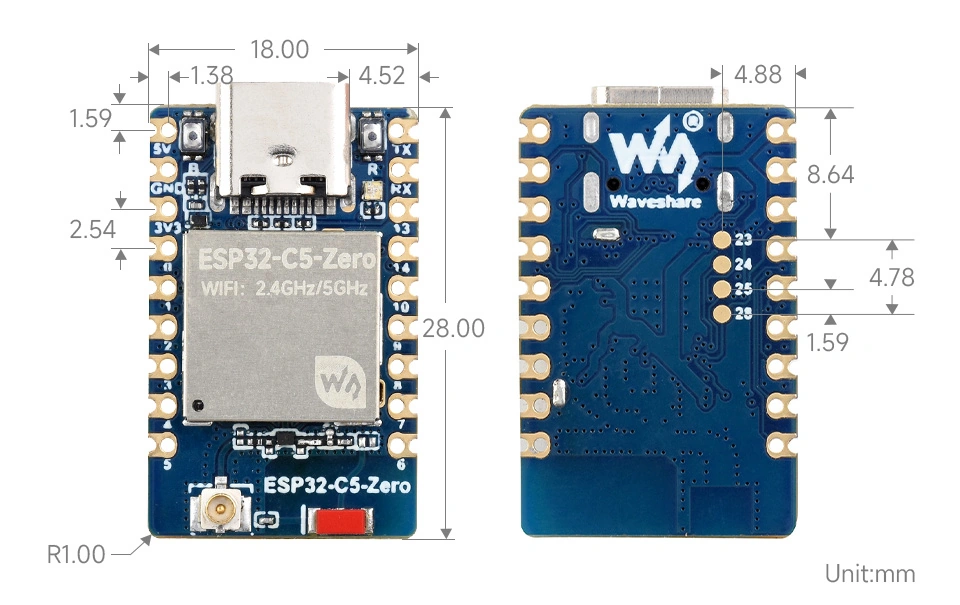 ESP32-C5-Zero 产品尺寸