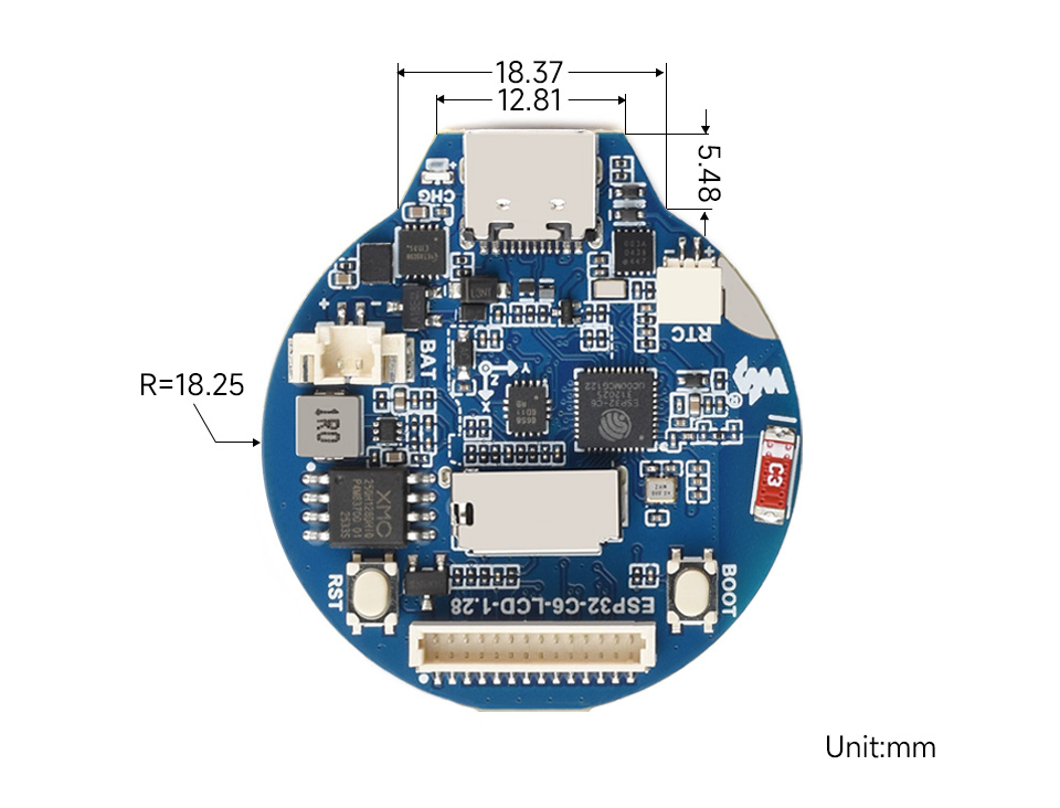 ESP32-C6-LCD-1.28 产品尺寸