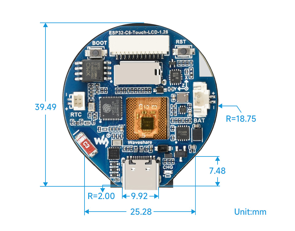 ESP32-C6-Touch-LCD-1.28 产品尺寸