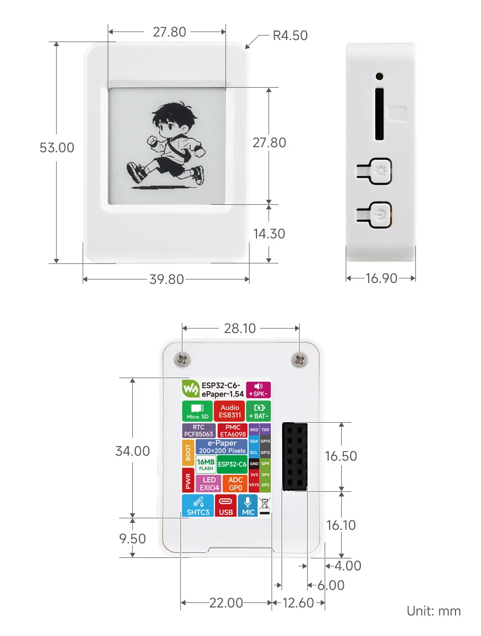 ESP32-C6-ePaper-1.54 产品尺寸