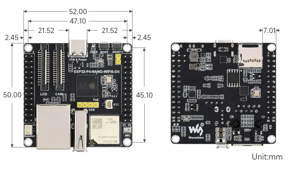 ESP32-P4-NANO-WIFI6-DB 产品尺寸