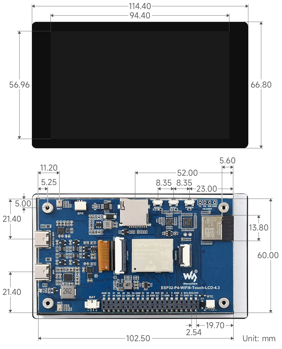 ESP32-P4-WIFI6-Touch-LCD-4.3 产品尺寸