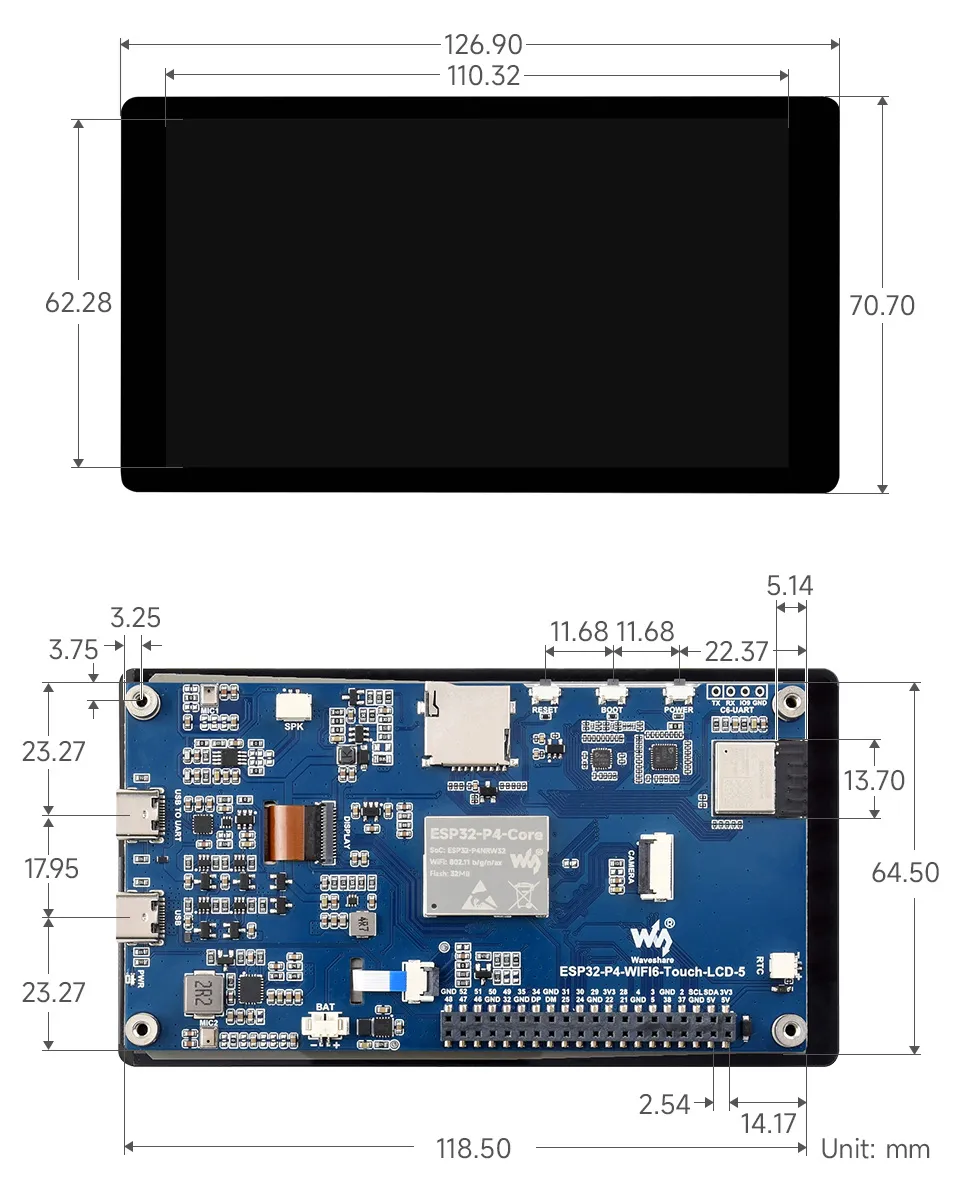 ESP32-P4-WIFI6-Touch-LCD-5 产品尺寸
