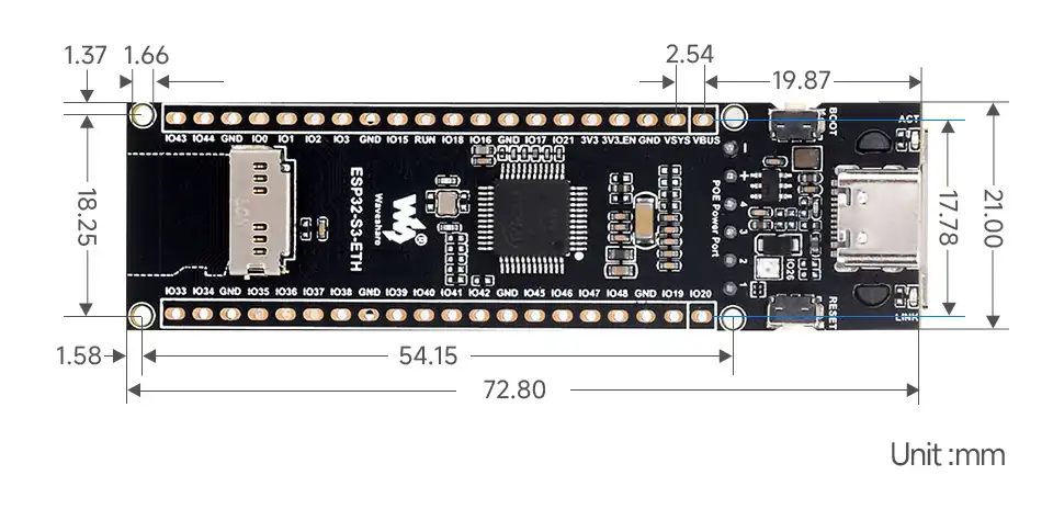 ESP32-S3-ETH 产品尺寸