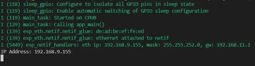 ESP-IDF W5500 DHCP 运行结果