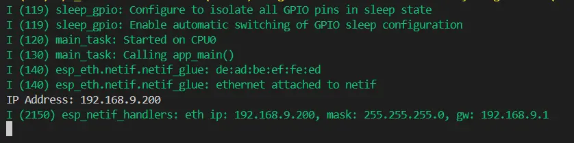 ESP-IDF W5500 静态 IP 运行结果