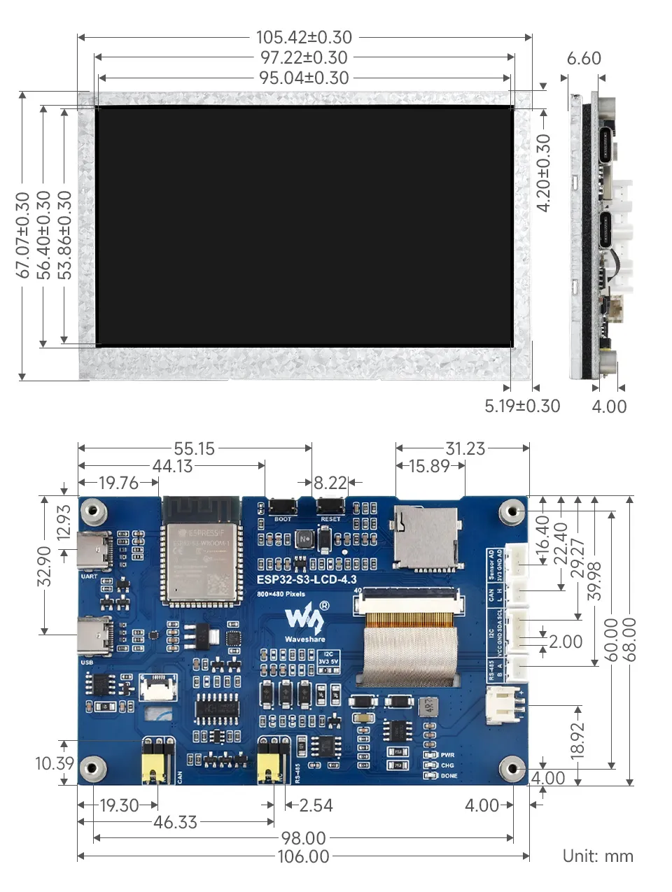 ESP32-S3-LCD-4.3-details-size