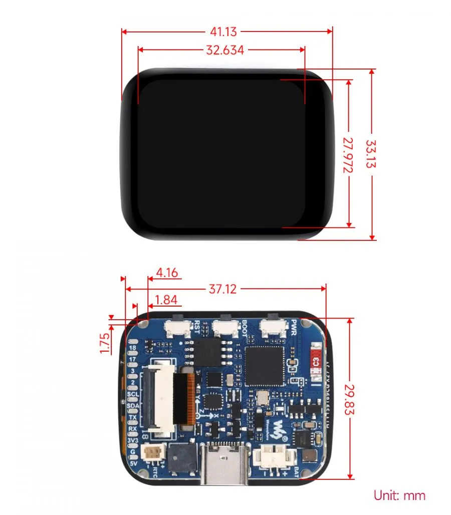ESP32-S3-Touch-LCD-1.69 产品尺寸
