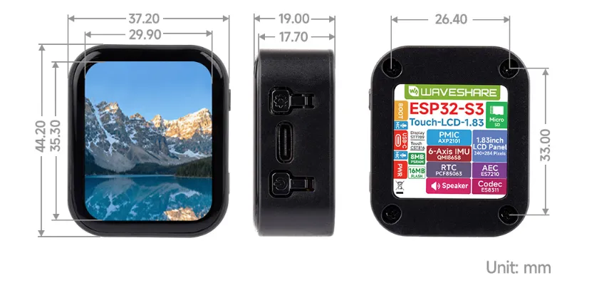 ESP32-S3-Touch-LCD-1.83 产品尺寸