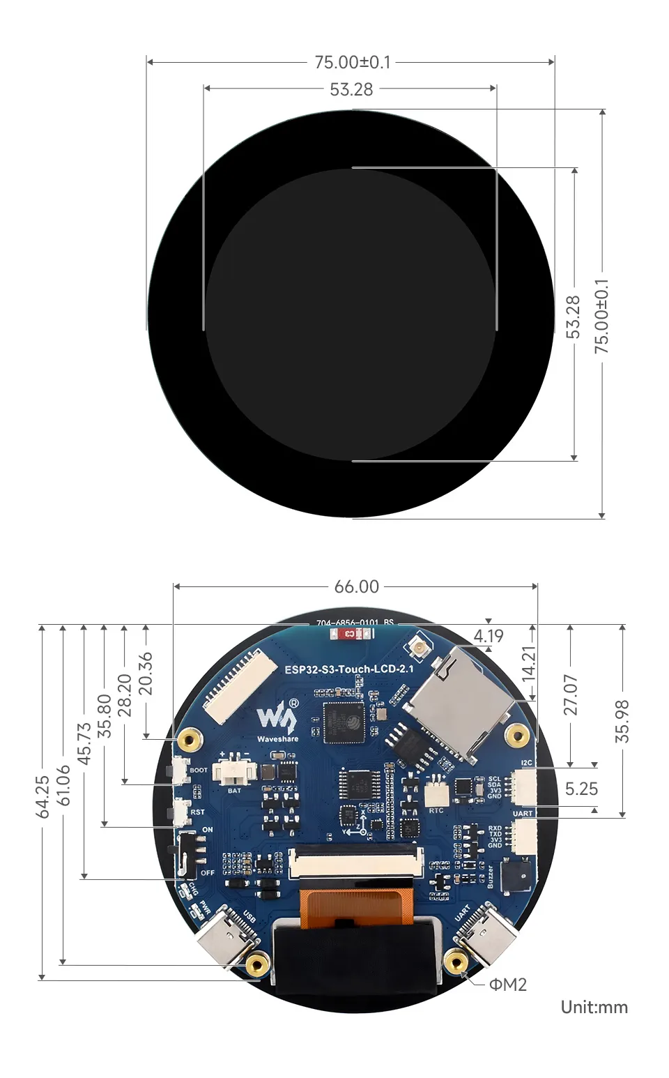 ESP32-S3-LCD-2.1 产品尺寸