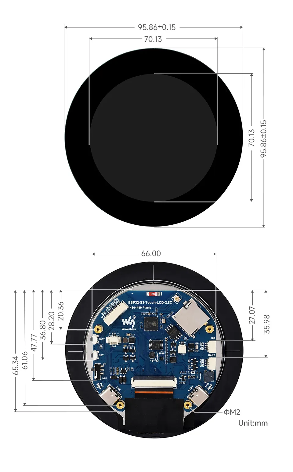 ESP32-S3-Touch-LCD-2.8C 产品尺寸