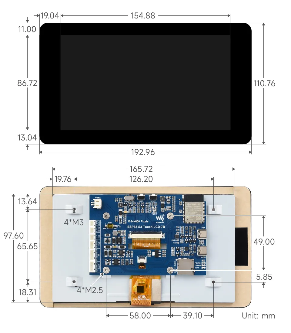 ESP32-S3-Touch-LCD-7B-带触摸尺寸