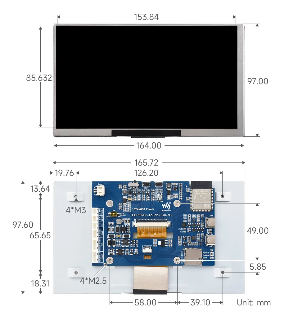 ESP32-S3-Touch-LCD-7B-无触摸尺寸