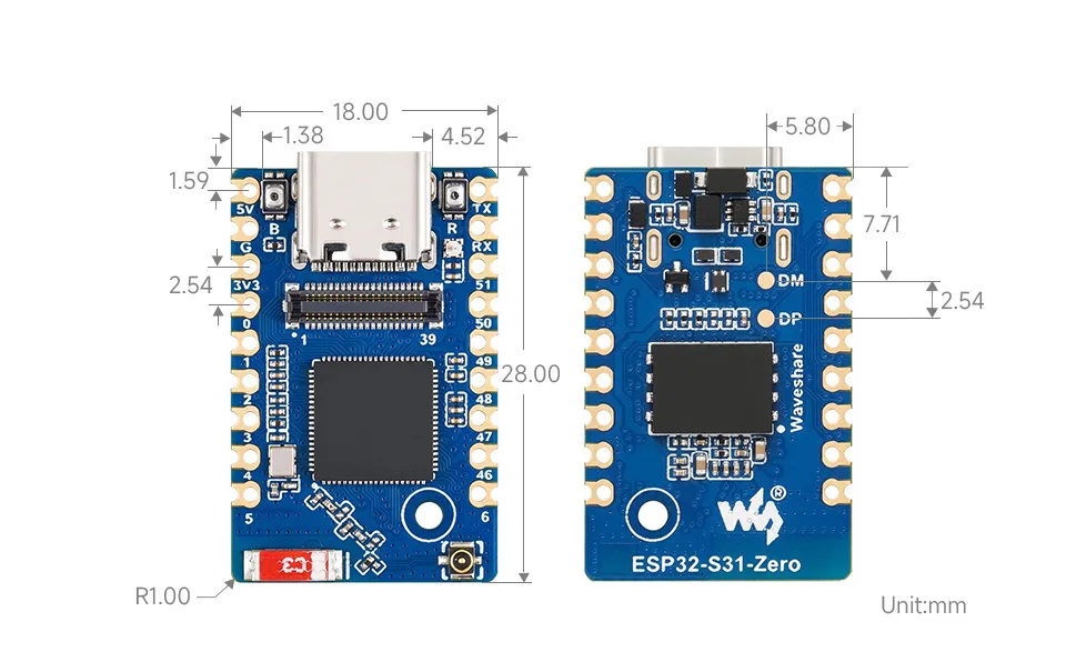 ESP32-S31-Zero 产品尺寸