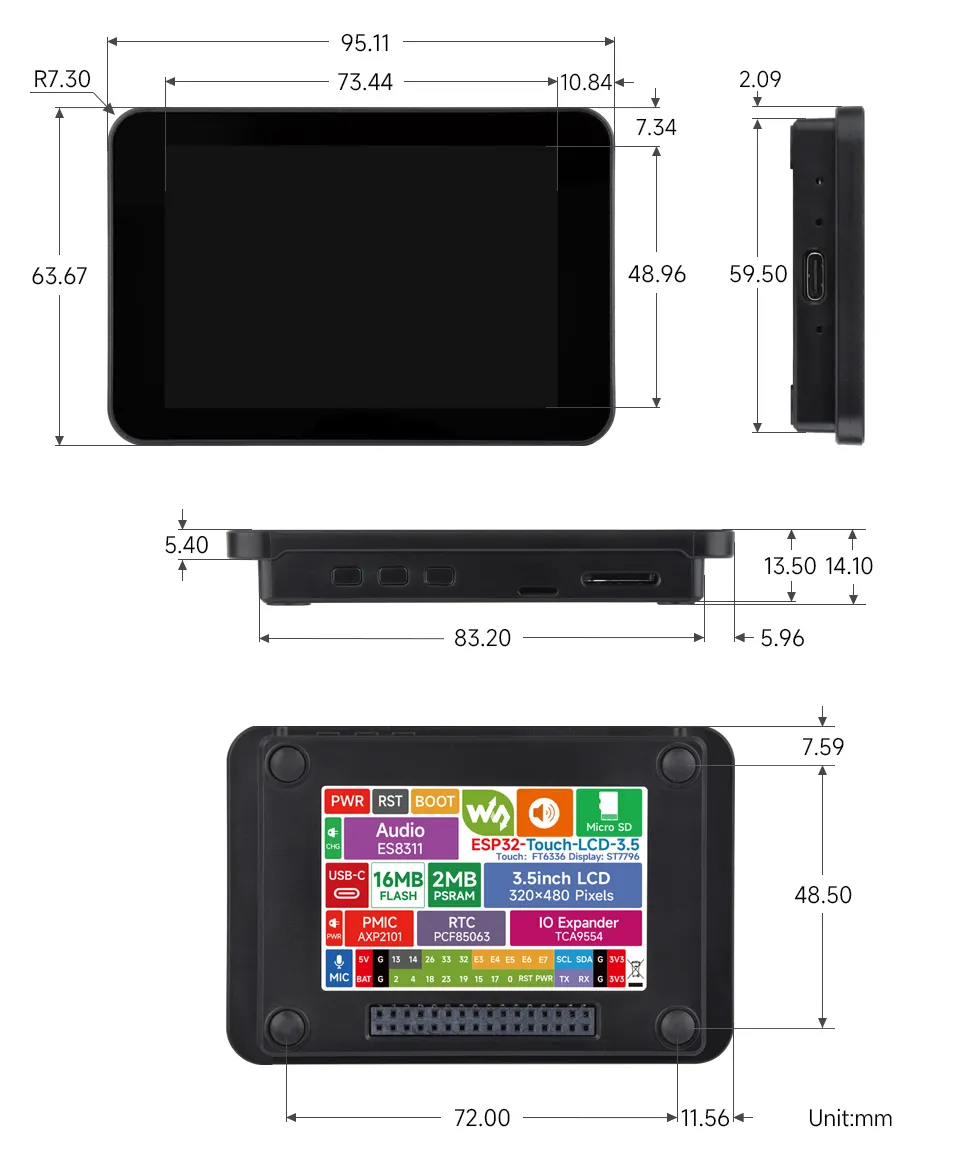 ESP32-Touch-LCD-3.5 产品尺寸