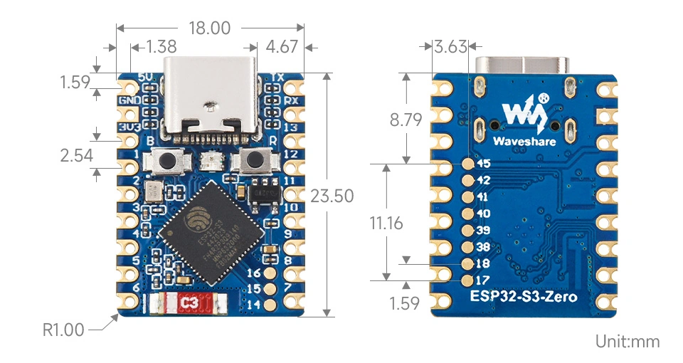 ESP32-S3-Zero 产品尺寸