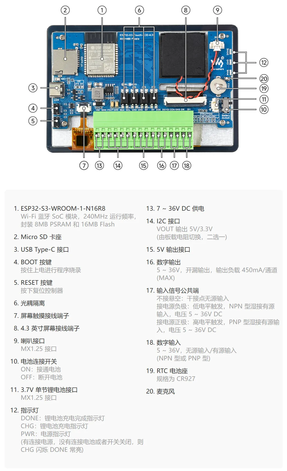 ESP32-S3-Touch-LCD-4.3C 板载资源示例 1