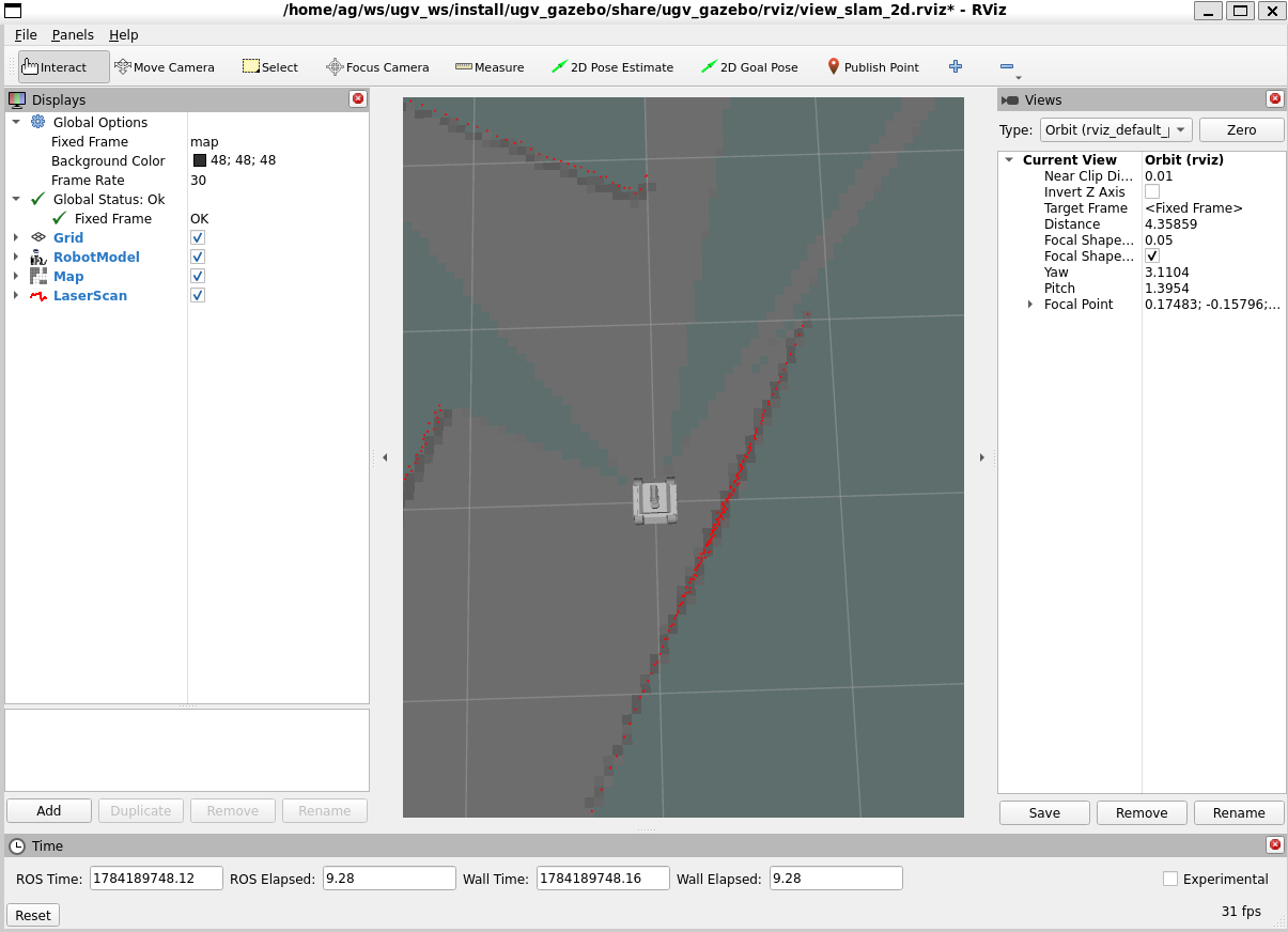Cartographer 启动后的 RViz 建图界面