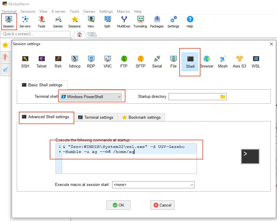 MobaXterm Shell、Windows PowerShell 和启动命令设置