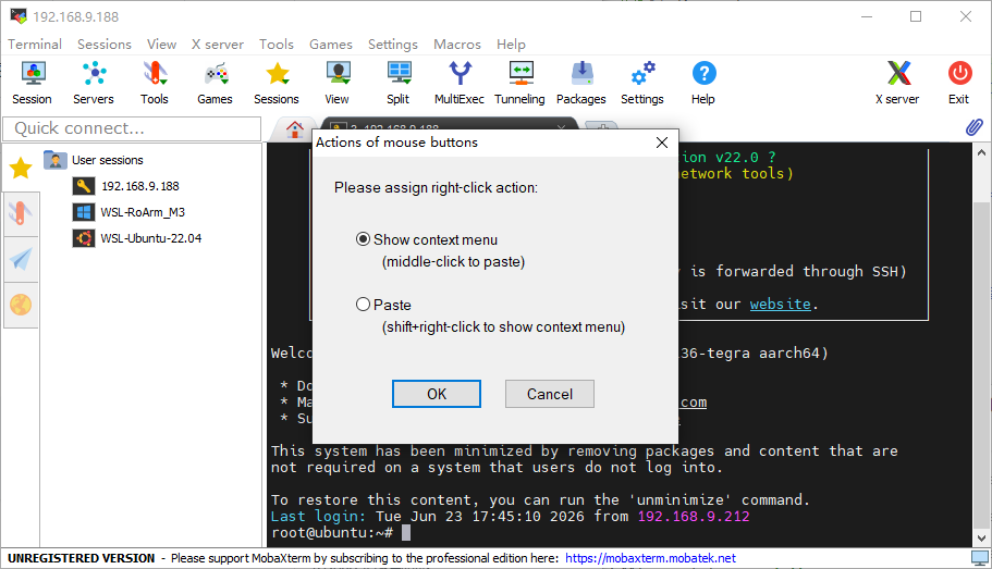 MobaXterm 右键动作设置