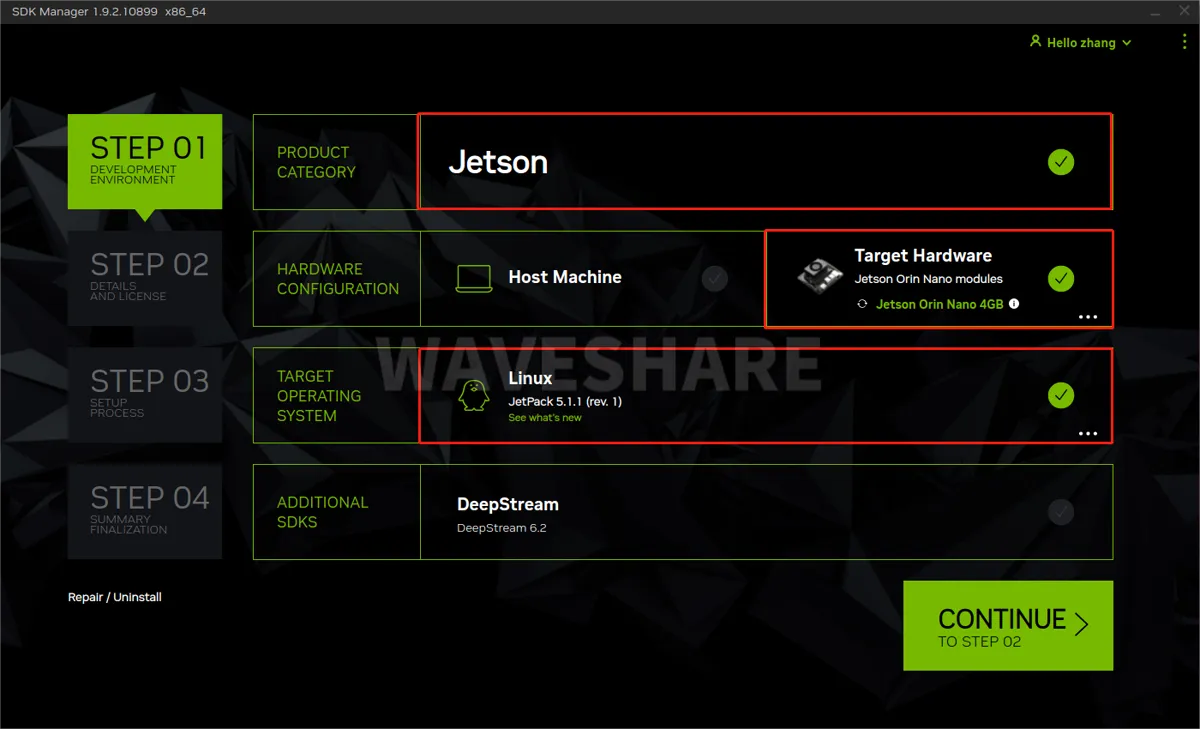 SDK Manager 设备和 JetPack 配置