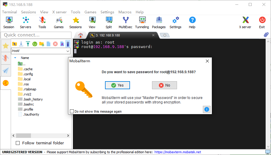 MobaXterm 保存密码提示