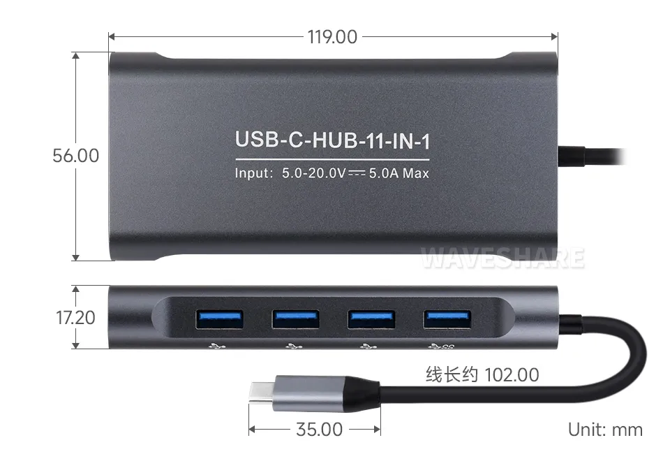 USB-C-HUB-11-IN-1 产品尺寸