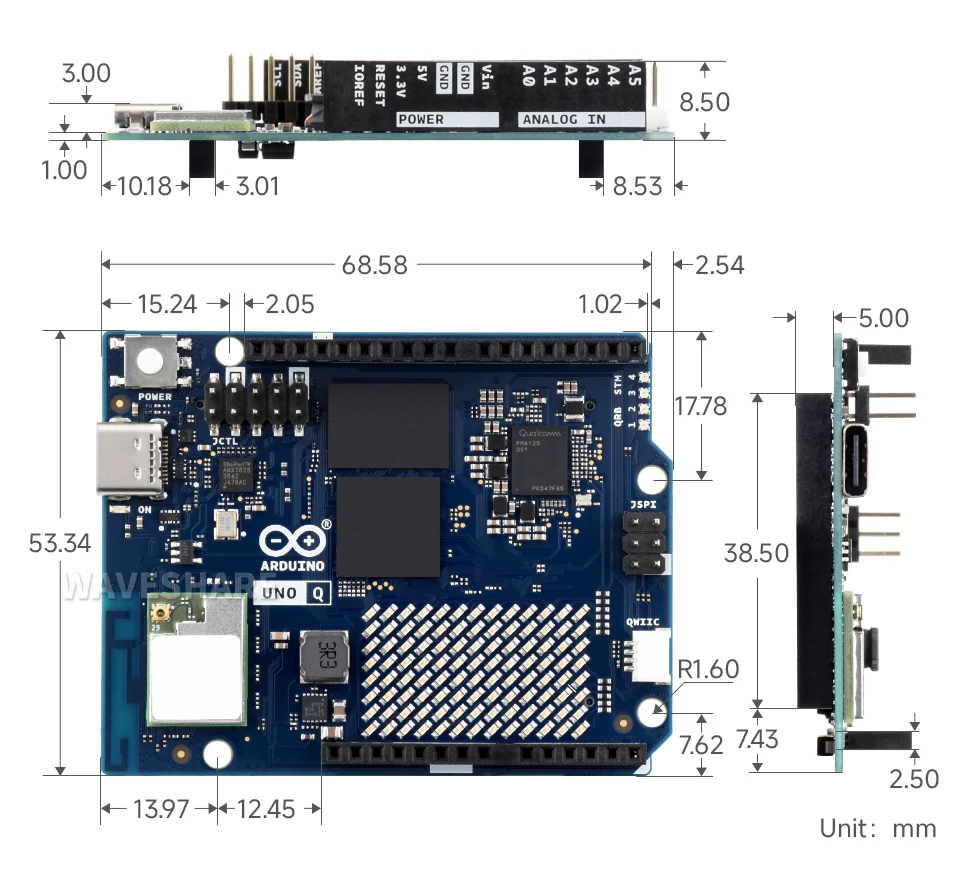 Arduino UNO Q 产品尺寸