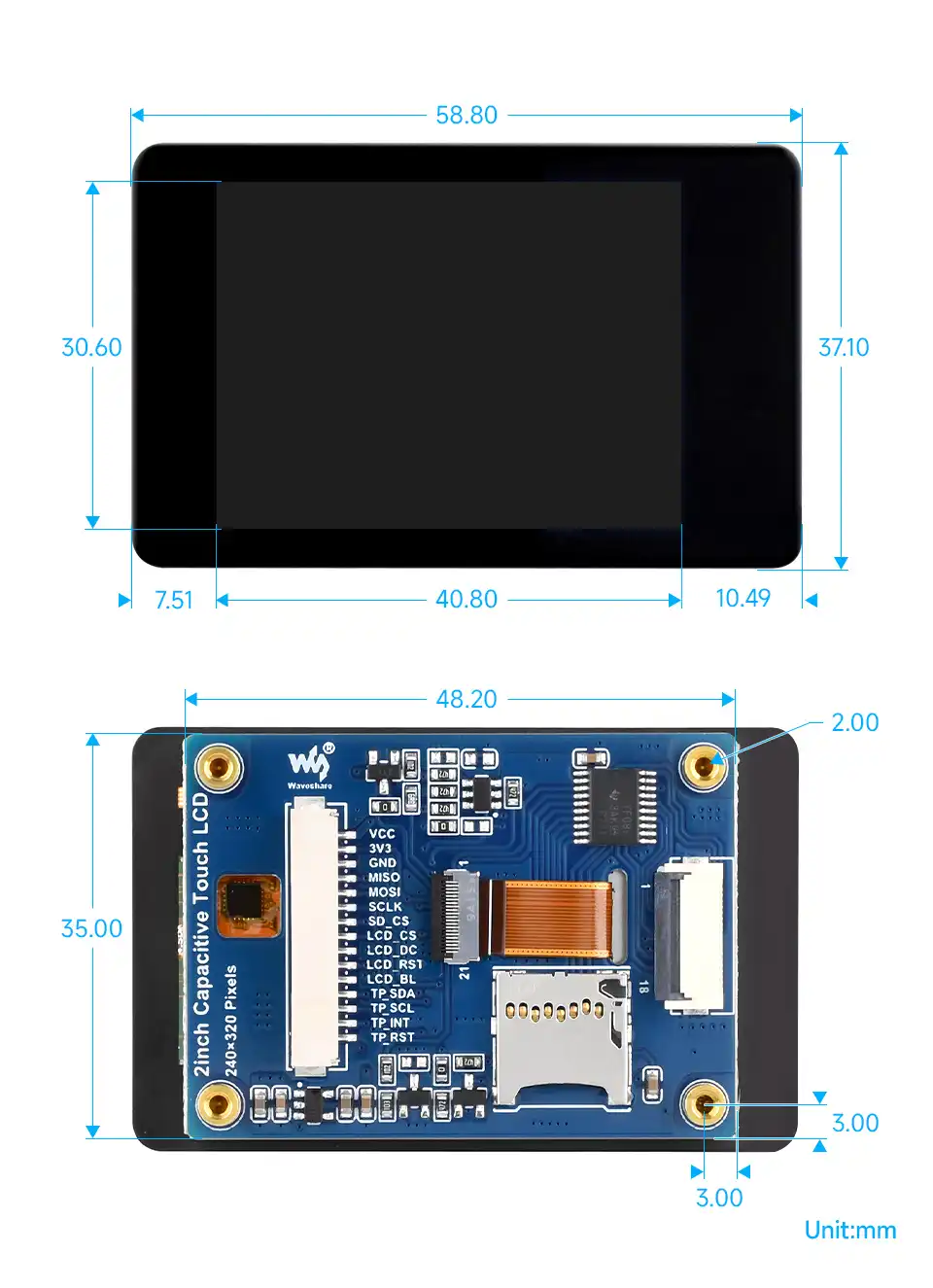 2inch Capacitive Touch LCD 产品尺寸