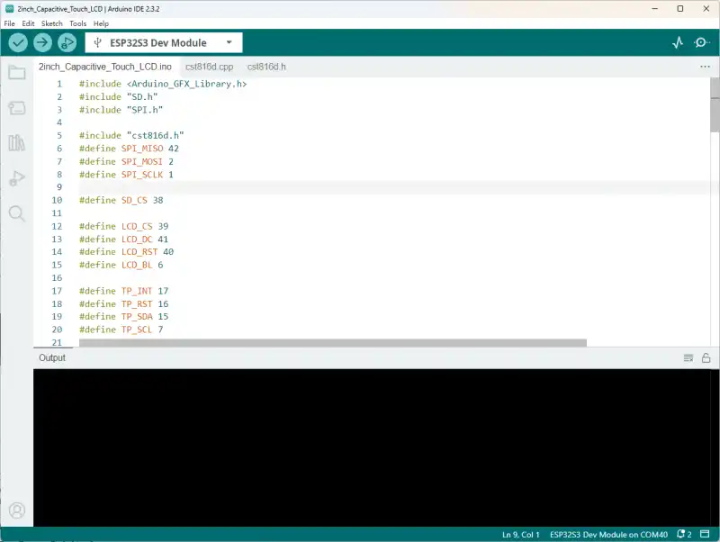在 Arduino IDE 中打开 2inch Capacitive Touch LCD ESP32-S3 示例
