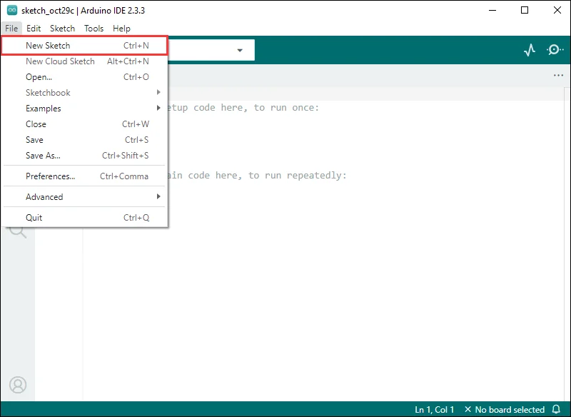 在 Arduino IDE 中新建项目