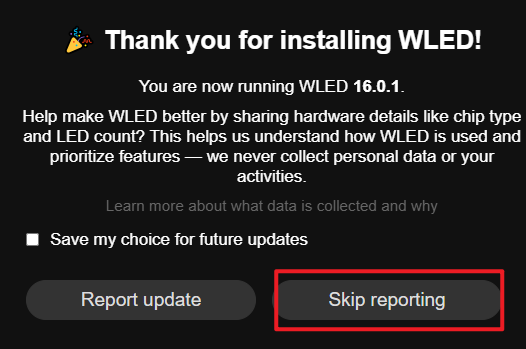 点击 Skip reporting