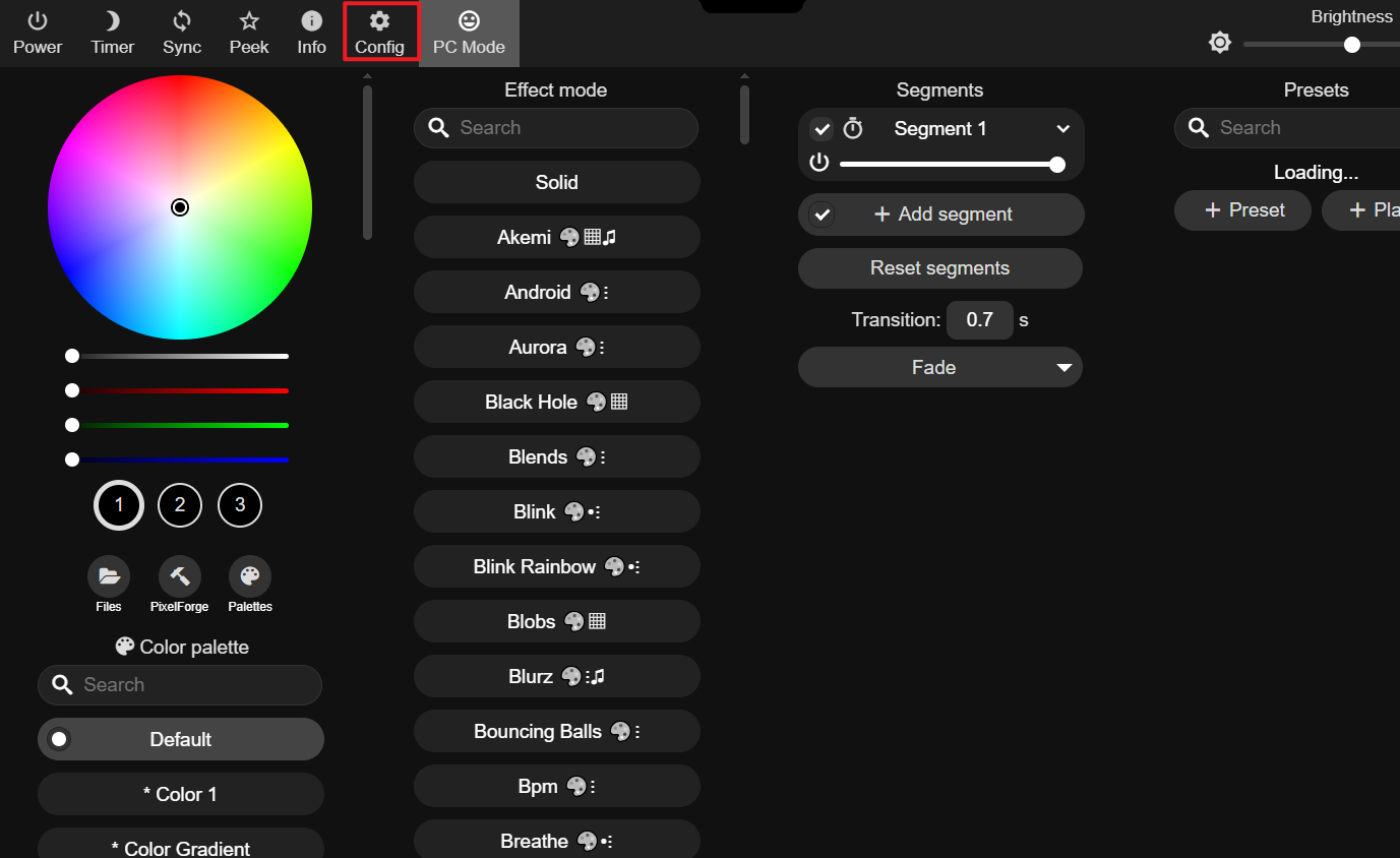 点击 WLED 主页顶部的 Config