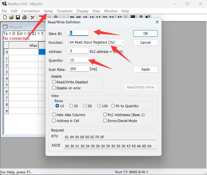  Modbus RTU PWM Output 4CH SSCOM modbus poll 软件读取设置